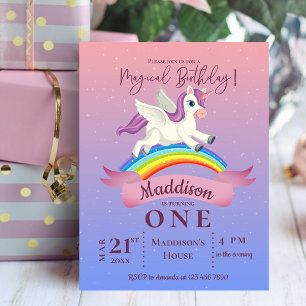 Carte Postale Carton d'invitation d'anniversaire thème licorne m