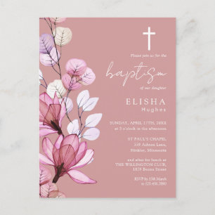 Carte Postale Carton d'invitation de baptême à monogramme floral