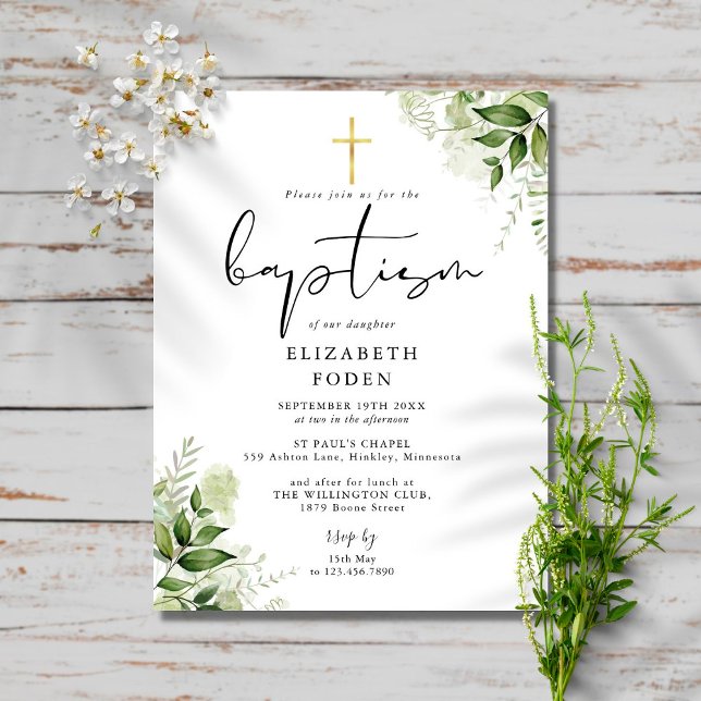 Carte Postale Carton d'invitation de baptême au monogramme chic  (Créateur téléchargé)