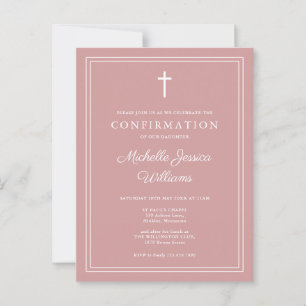 Carte Postale Carton d'invitation de confirmation rose poussiére