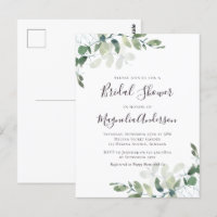 Carton d'invitation de douche de mariée au eucalyp
