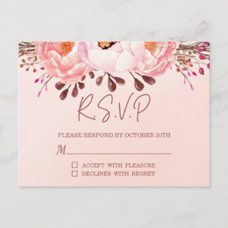 Carte Postale Carton d'invitation de mariage floral rose