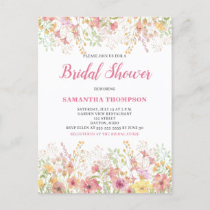 Carte Postale Carton d'invitation de mariage floral rose botaniq