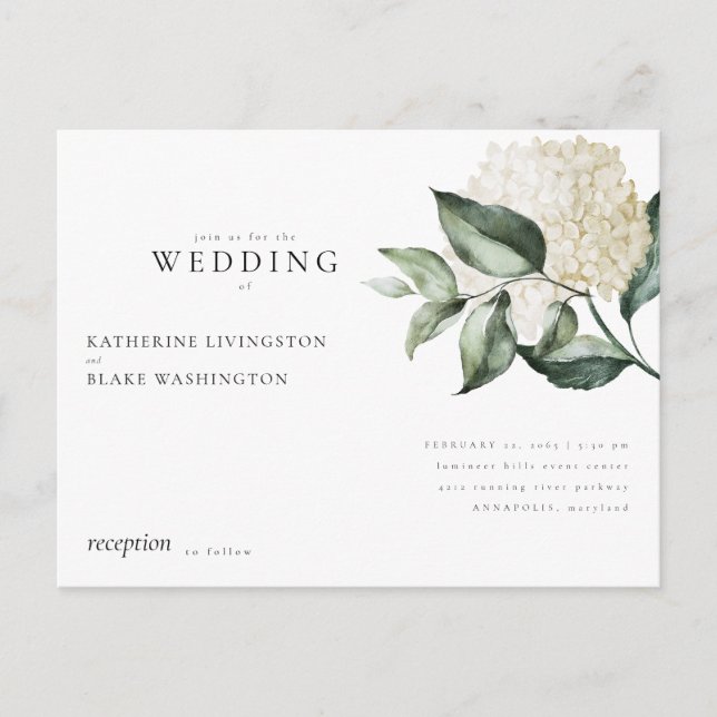 Carte Postale Carton d'invitation de mariage simple hydrangea bl (Devant)