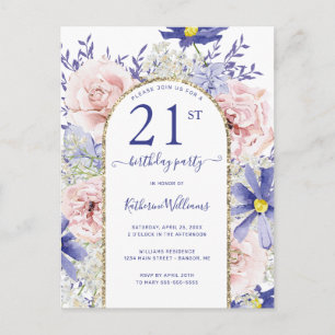 Carte Postale Carton d'invitation élégant rose violet pour un 21