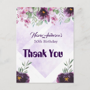 Carte Postale Carton d'invitation élégant violet à fleurs pour u