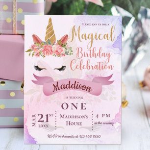 Carte Postale Carton d'invitation pastel licorne florale pour fê