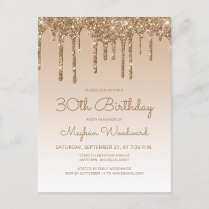 Carte Postale Carton d'invitation pour 30e anniversaire Glitter