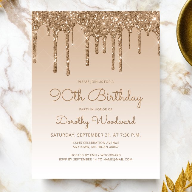 Carte Postale Carton d'invitation pour 90e anniversaire Glitter  (Créateur téléchargé)