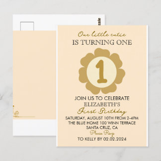 Carte Postale Carton d'invitation pour le 1er anniversaire Littl