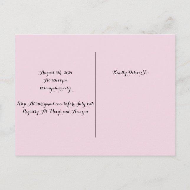 CARTE POSTALE CARTON D'INVITATION POUR MARIAGE ROSE (Dos)