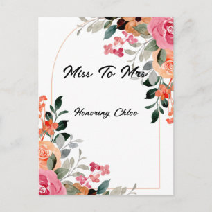 CARTE POSTALE CARTON D'INVITATION POUR MARIAGE THÈME FLEURS ROSE