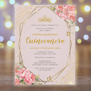 Carte Postale Carton d'invitation Quinceanera rose tendre