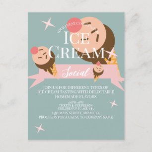 Carte Postale Carton d'invitation rétro pour une soirée de glace
