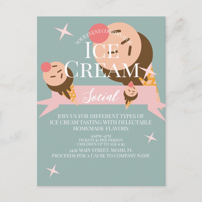 Carte Postale Carton d'invitation rétro pour une soirée de glace (Devant)