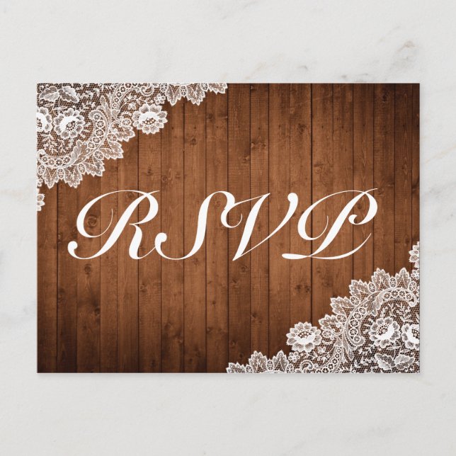 Carte Postale Carton d'invitation RSVP Bois Rustique & Dentelle  (Devant)