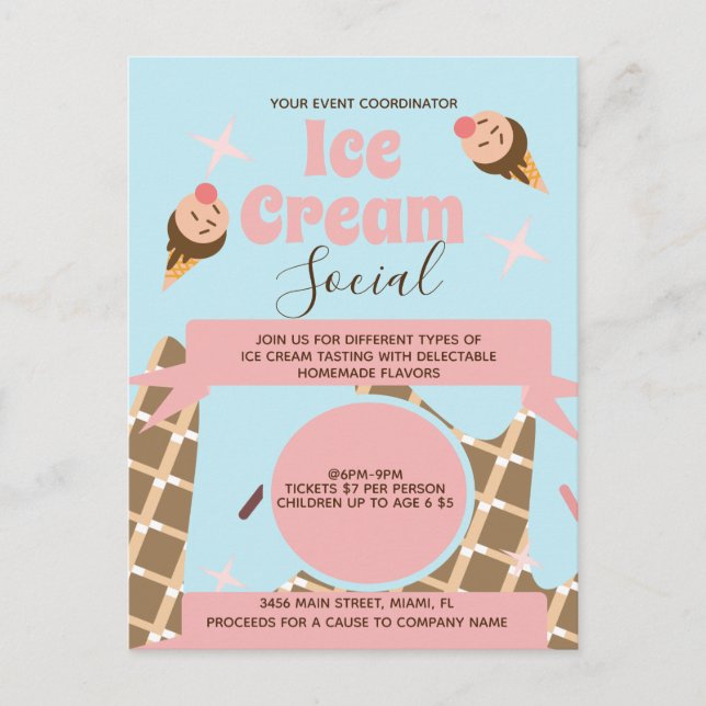 Carte Postale Carton d'invitation social rétro Cône de glace Ros (Devant)