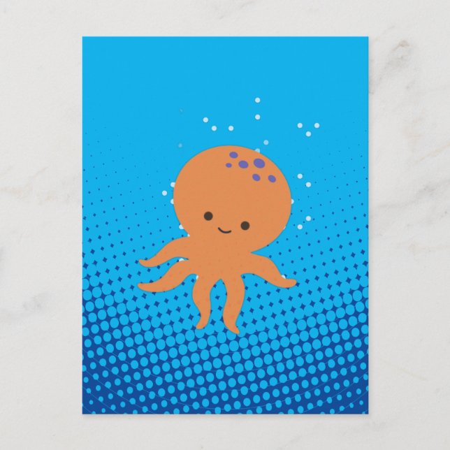 Carte Postale Carton mignon Octopus Bleu Océan (Devant)