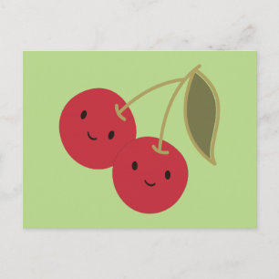 Carte Postale Carton mignon souriant Kawaii Cerises