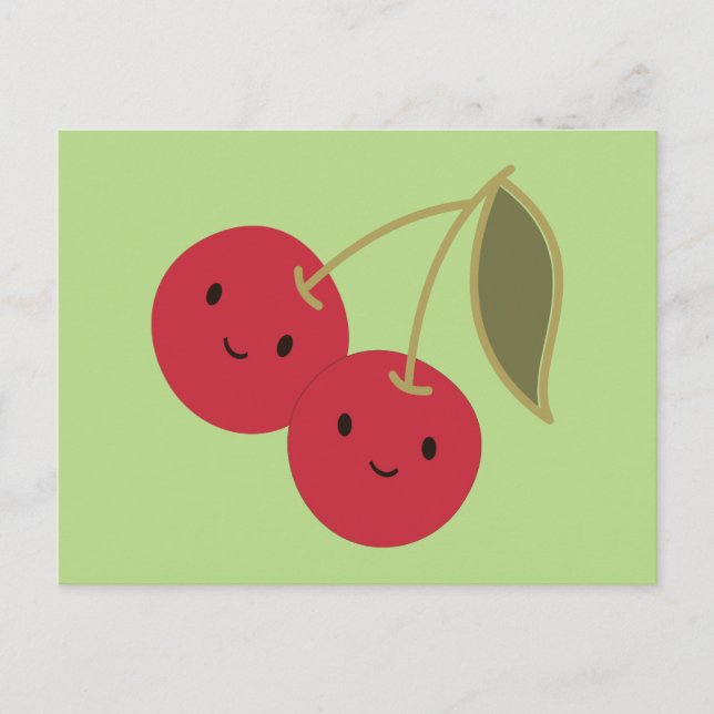 Carte Postale Carton mignon souriant Kawaii Cerises (Devant)