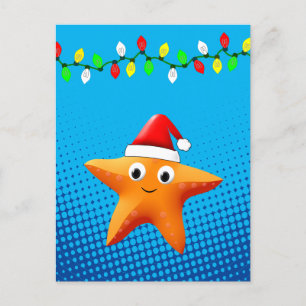 Carte Postale Carton mignon Starfish Santa Hat lumières de Noël