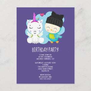 Carte Postale Carton mignon Unicorn & Birdie Anniversaire