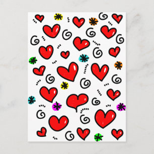 Carte Postale Carton mignon Whimsical Rouge Motif de coeur d'amo