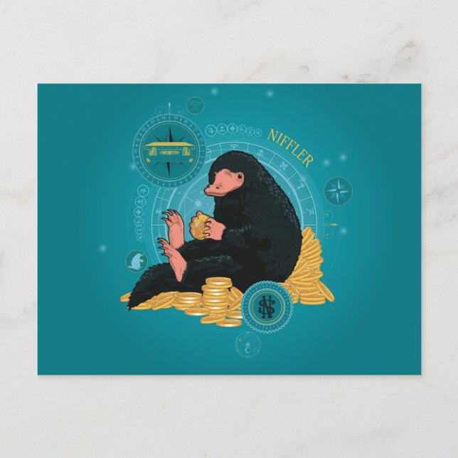 Carte Postale Carton NIFFLER™ Avec Pièces D'Or (Devant)