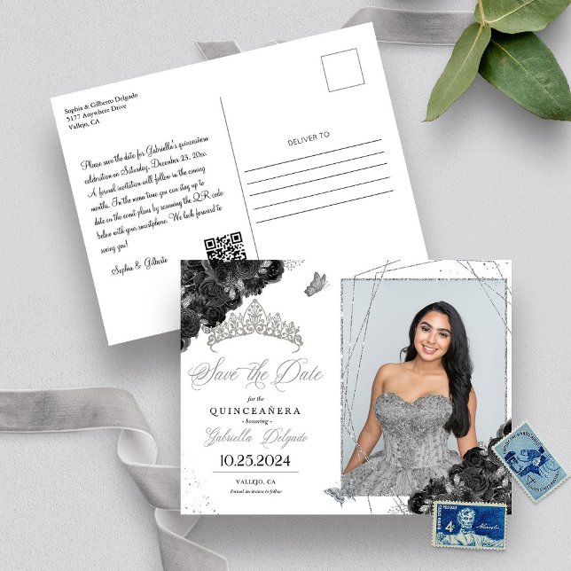 Carte Postale Carton photo de Quinceañera avec diadème noir et a (Créateur téléchargé)