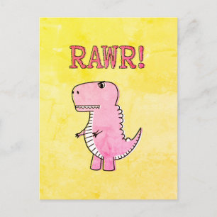 Carte Postale Carton rose Mignonne Et En Colère T-Rex Vieux Papi