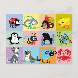 Carte Postale cartoon animals for kikids