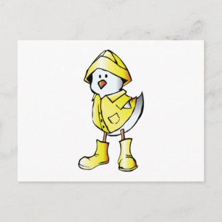 Carte Postale Cartoon Baby Chick portant un imperméable