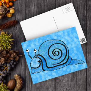 Carte Postale Cartoon bleu escargot mignon