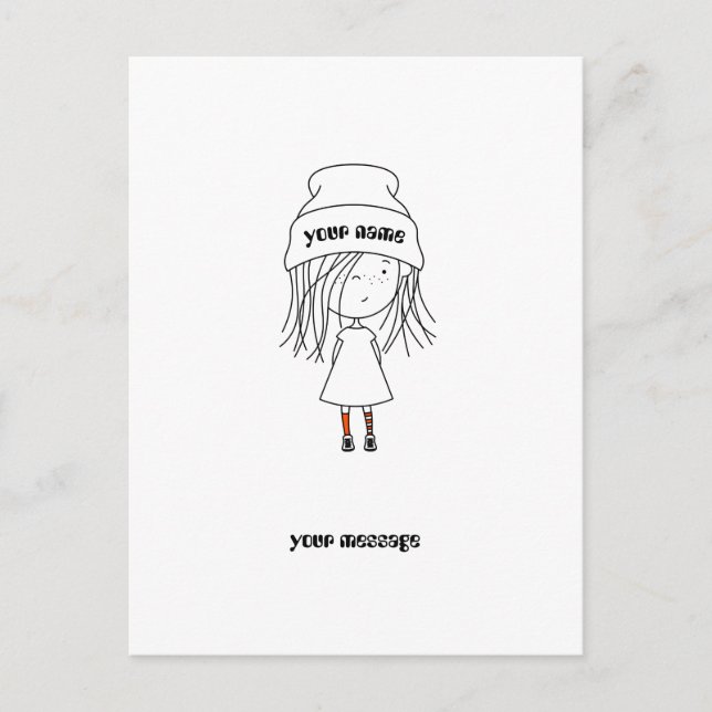 Carte Postale Cartoon Casquette mignon Whimsical Girl (Devant)