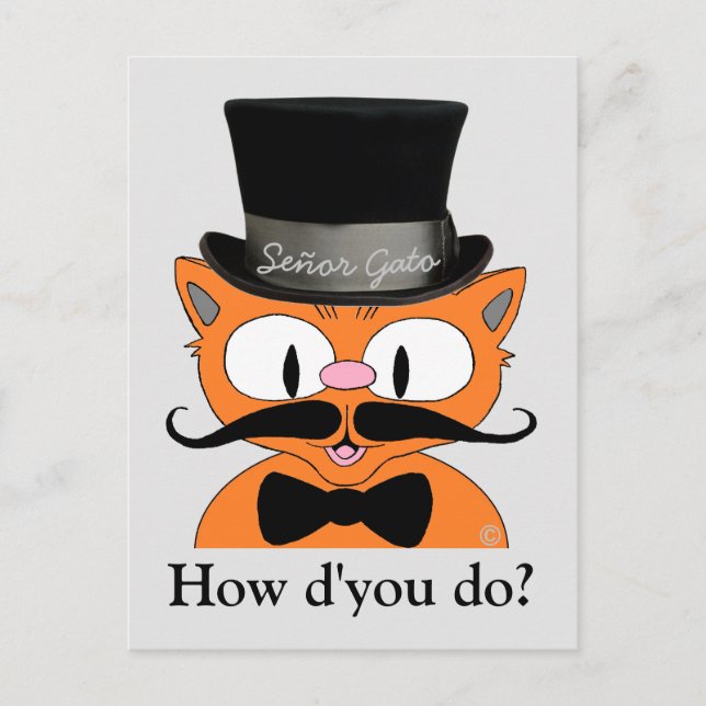 Carte Postale Cartoon Chat Moustachu Costume Amitié (Devant)