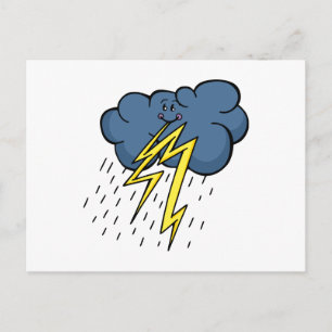 Carte Postale Cartoon Ciel nuageux Tonnerre et orage