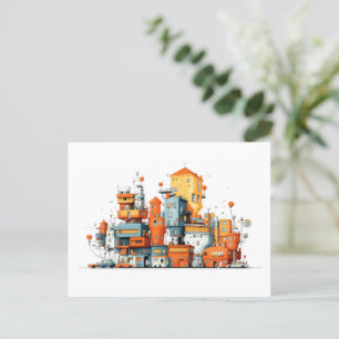 Carte postale Cartoon City - Skyline urbain Animé 