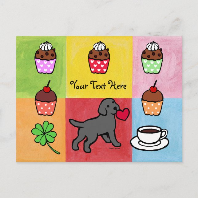Carte Postale Cartoon Coeur Chiot Black Lab (Devant)