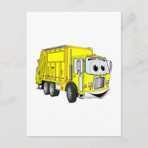 Carte Postale Cartoon de camion-poubelle jaune souriant