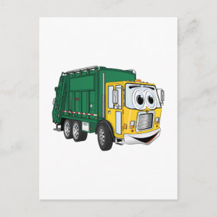 Carte Postale Cartoon de camion-poubelle vert souriant en or
