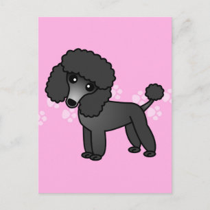 Carte Postale Cartoon de caniche noir mignon - Pawprint rose