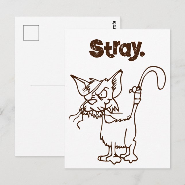 Carte Postale Cartoon de chat en pelouse dure - Attitude drôle T (Devant / Derrière)