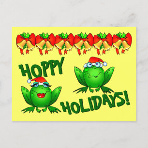 Carte Postale Cartoon de Noël Grenouilles Joyeuses Fêtes Arcs Cl