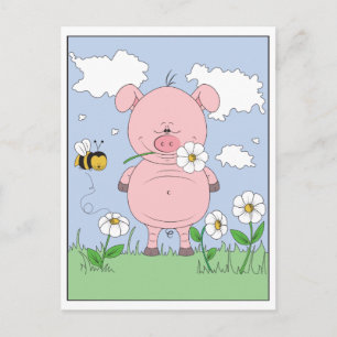 Carte Postale Cartoon de porc rose gai