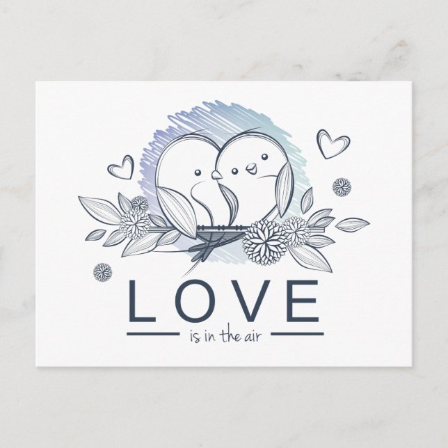 Carte Postale Cartoon Lovebirds Purple Love Mariage (Devant)