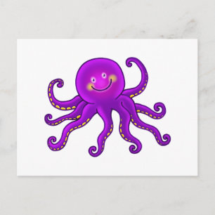 Carte Postale Cartoon mignon Aquatique Violet Octopus Océan Anim