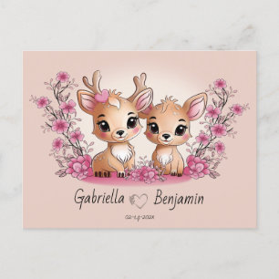 Carte Postale Cartoon mignon Bambi Les amoureux Coeur Saint-Vale
