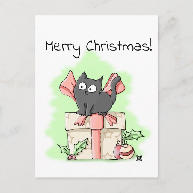 Carte Postale Cartoon mignon Gris Kitten Joyeux Noël (Devant)