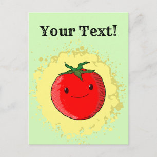 Carte Postale Cartoon mignon Tomate vert Paint Splash