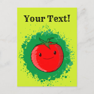 Carte Postale Cartoon mignon Tomate vert Paint Splash